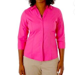 Lee Easy Care Wrinkle Resistant Button Down Shirt Hot Pink Fuchsia